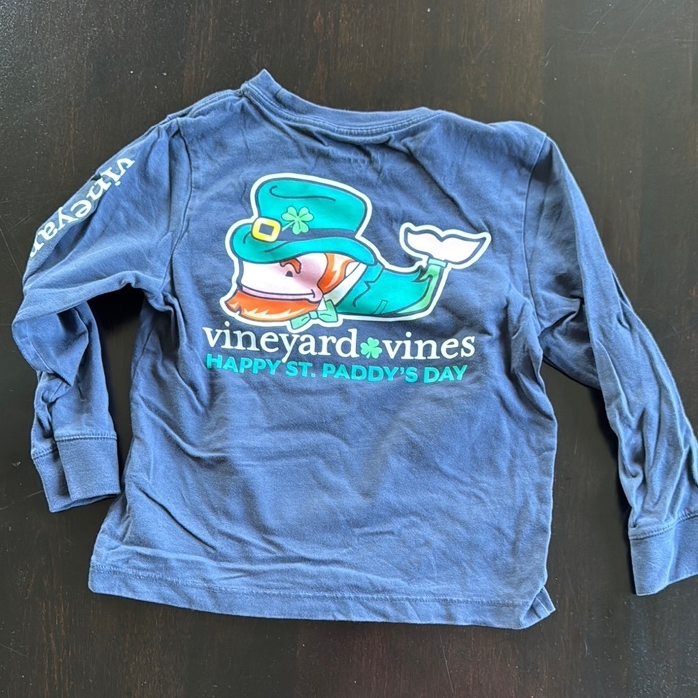 Vineyard Vines Blue Long Sleeve Tee with Sleeve Text - Picture 3 of 3